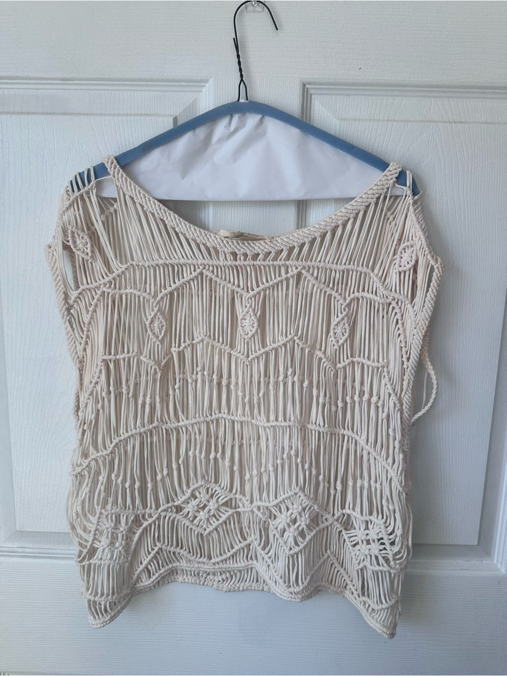 Denim & Supply Ralph Lauren Beige Open Knit Designer Blouse Tank Top Shirt Sz M